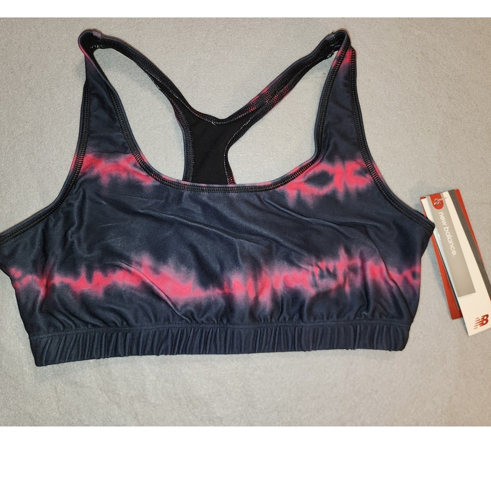 New Balance Sports Bra Womens Large Pink Black NWT Tie Dye Racerback Athletic